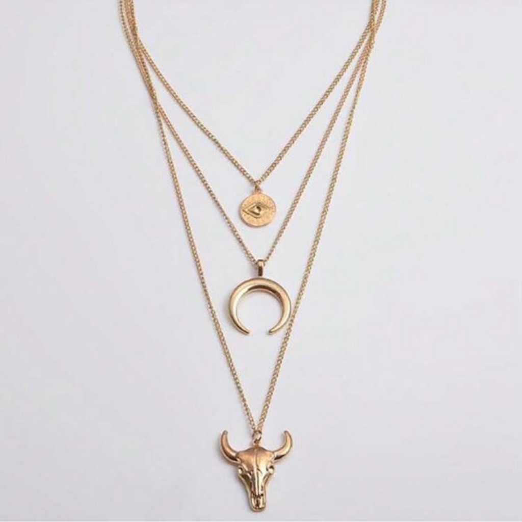 18k Gold Plated Bull Head Layered Necklace New 39$